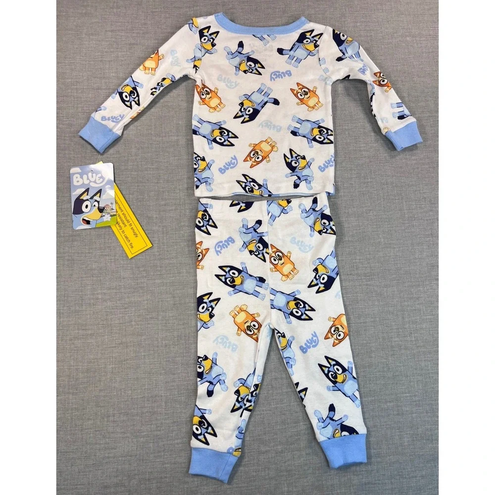 Bluey Bingo Kids 2 Piece Cotton Pajama Set White Blue 12M NEW NWT
